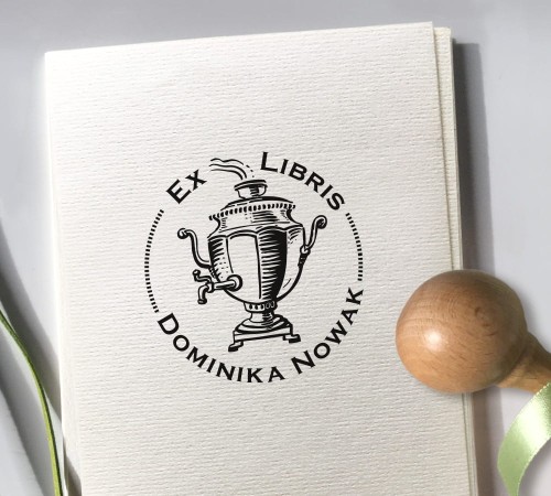 Pieczątka imienna ex libris z motywem samowaru