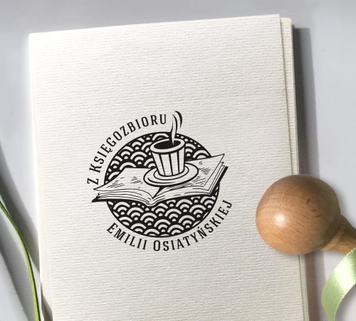 Stempel drewniany ex libris - KAWA I KSIĄŻKA