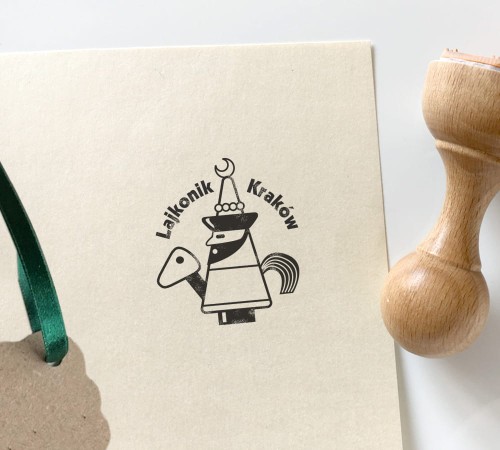 Pieczątka krakowska - LAJKONIK z napisem "Lajkonik Kraków" - mała pamiątka z Krakowa
