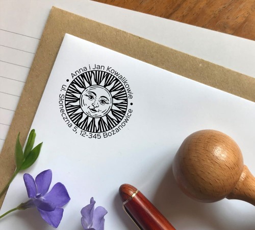 Pieczątka adresowa personalizowana Antyczne Słońce, stempel z adresem zwrotnym