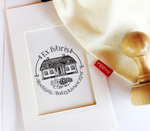 EX LIBRIS Dworek polski - tradycyjna pieczęć na drewnianej rączce do oznaczania księgozbioru dla bibliofila