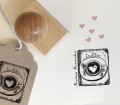 Stempel Ex libris KAWA I KSIĄŻKI - Spersonalizowana pieczątka z pięknym odręcznym rysunkiem filiżanki z kawą na książce