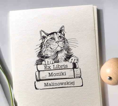 Stempel ex libris - KOT I KSIĄŻKI - prezent dla kociarzy
